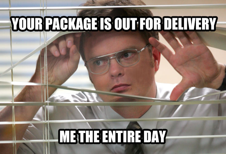 Package out for delivery office meme