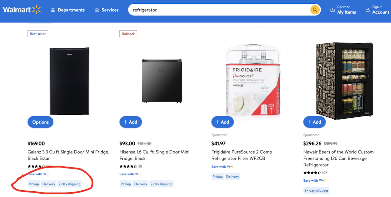 Refrigerator Delivery Times on Walmart.com